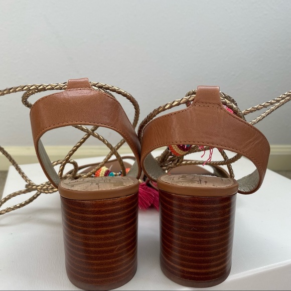 Sam Edelman Women’s Brown Block Heel Beaded Sandals Size 7 Beaded Tassel - Picture 7 of 16